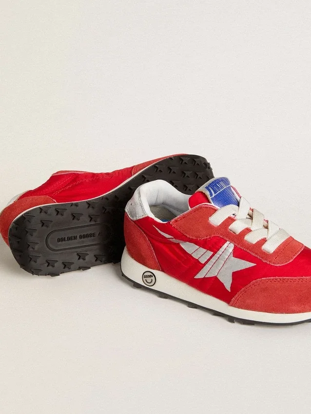Junior Marathon in nylon rosso con stella stampata e linguetta in pelle sul tallone