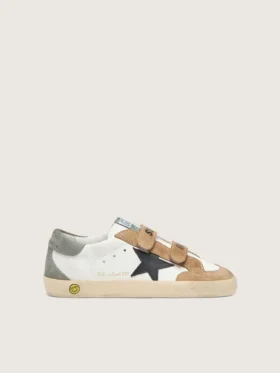 Young Old School con stella in pelle nera e inserti in pelle scamosciata beige e verde