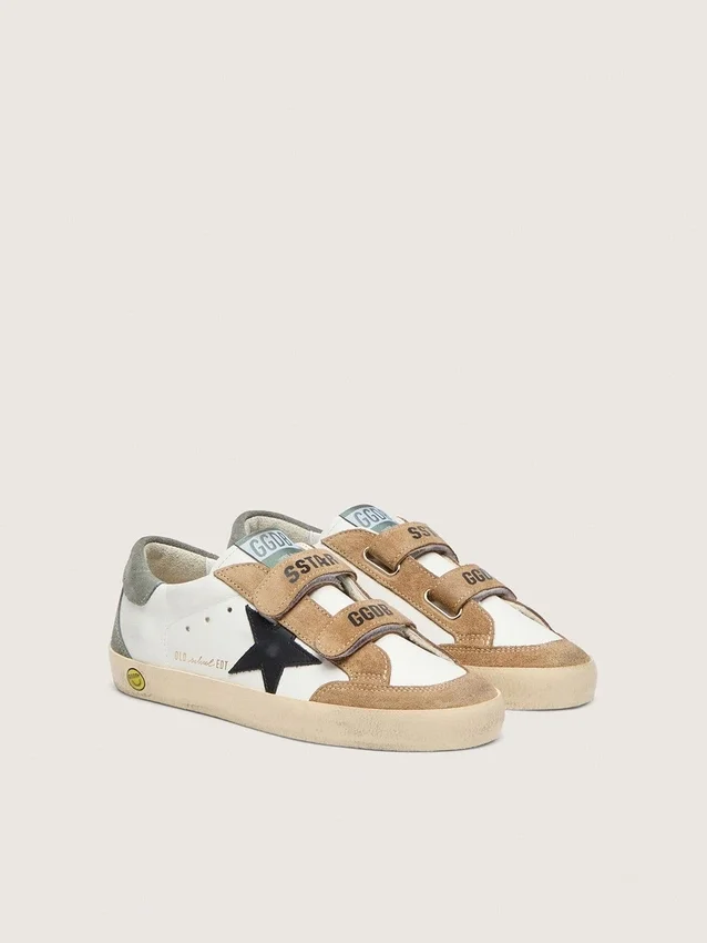 Young Old School con stella in pelle nera e inserti in pelle scamosciata beige e verde