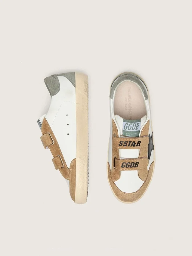 Young Old School con stella in pelle nera e inserti in pelle scamosciata beige e verde