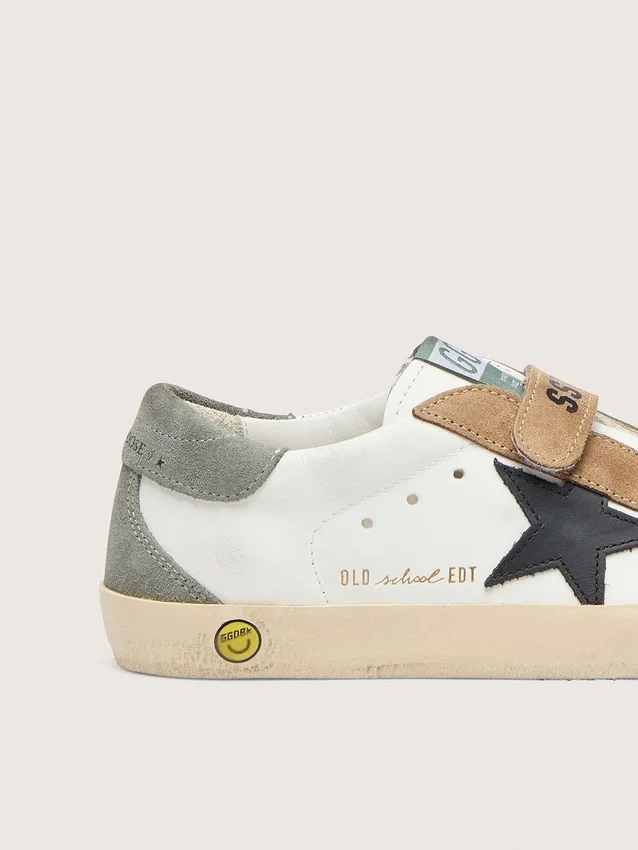 Young Old School con stella in pelle nera e inserti in pelle scamosciata beige e verde