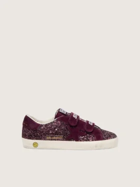 Young Old School in glitter bordeaux con stella in pelle scamosciata bordeaux e linguetta sul tallone