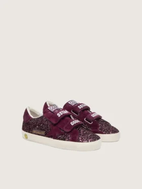Young Old School in glitter bordeaux con stella in pelle scamosciata bordeaux e linguetta sul tallone