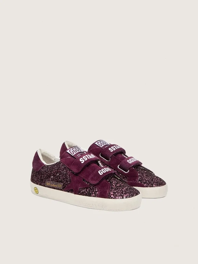 Young Old School in glitter bordeaux con stella in pelle scamosciata bordeaux e linguetta sul tallone