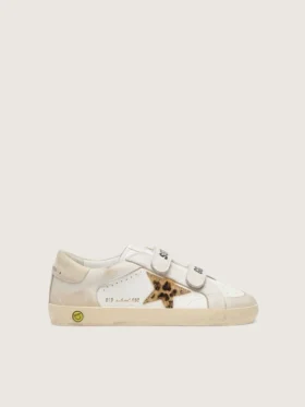 Young Old School in nappa con stella in pelle di pony con stampa leopardata e inserti in pelle