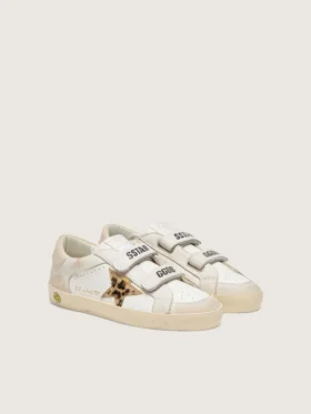 Young Old School in nappa con stella in pelle di pony con stampa leopardata e inserti in pelle