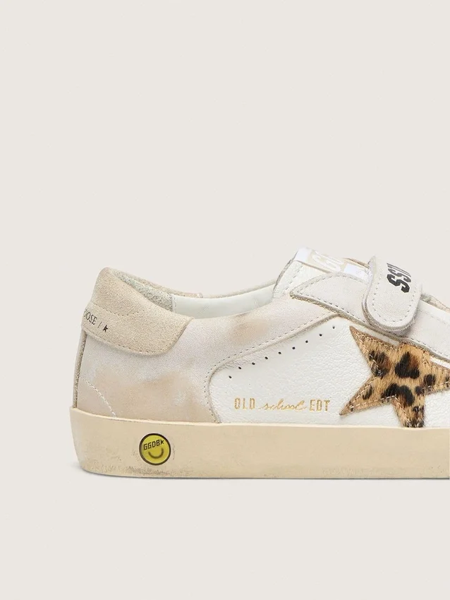 Young Old School in nappa con stella in pelle di pony con stampa leopardata e inserti in pelle