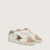 Young Super-Star in pelle bianca con stella in pelle scamosciata grigio scuro e inserti in pelle scamosciata beige