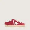 Young Super-Star in pelle scamosciata rossa con stella in pelle bianca e linguetta sul tallone