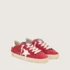 Young Super-Star in pelle scamosciata rossa con stella in pelle bianca e linguetta sul tallone